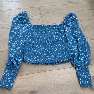 Reformation Floral Blue Smocked Women's Top